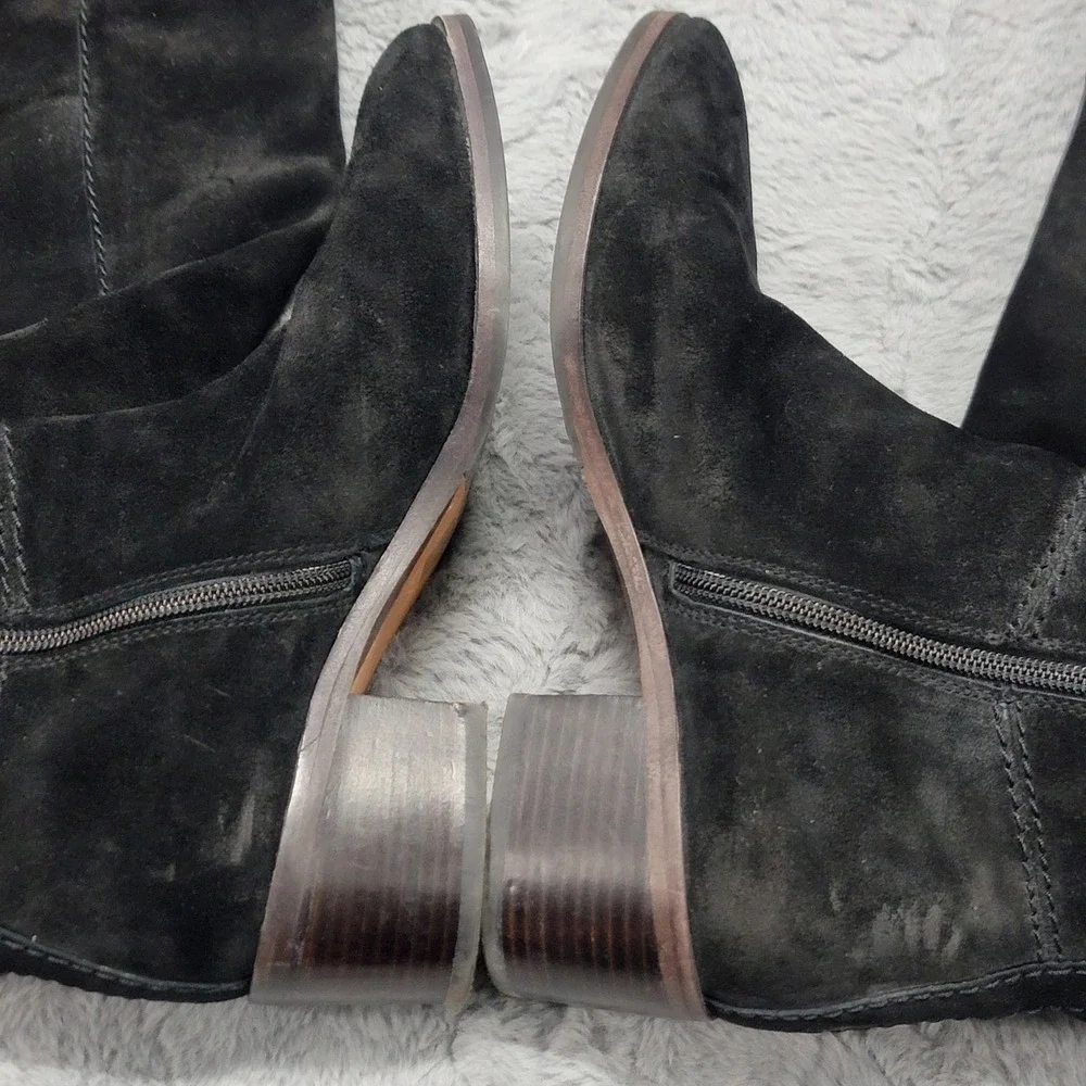 Coach Boots Womens 7 Black Lucia Split Suede Leather Over Knee Riding Zip w/ Box